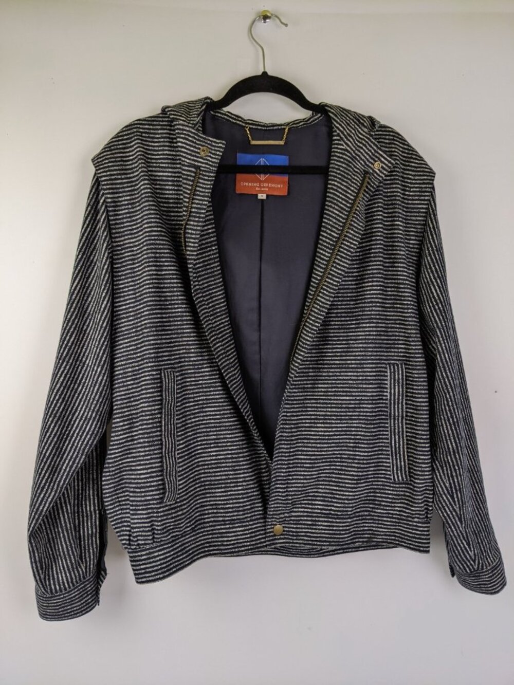 Opening Ceremony Striped Zip Up Hoodie Mens Size Medium Grey Black Cotton
